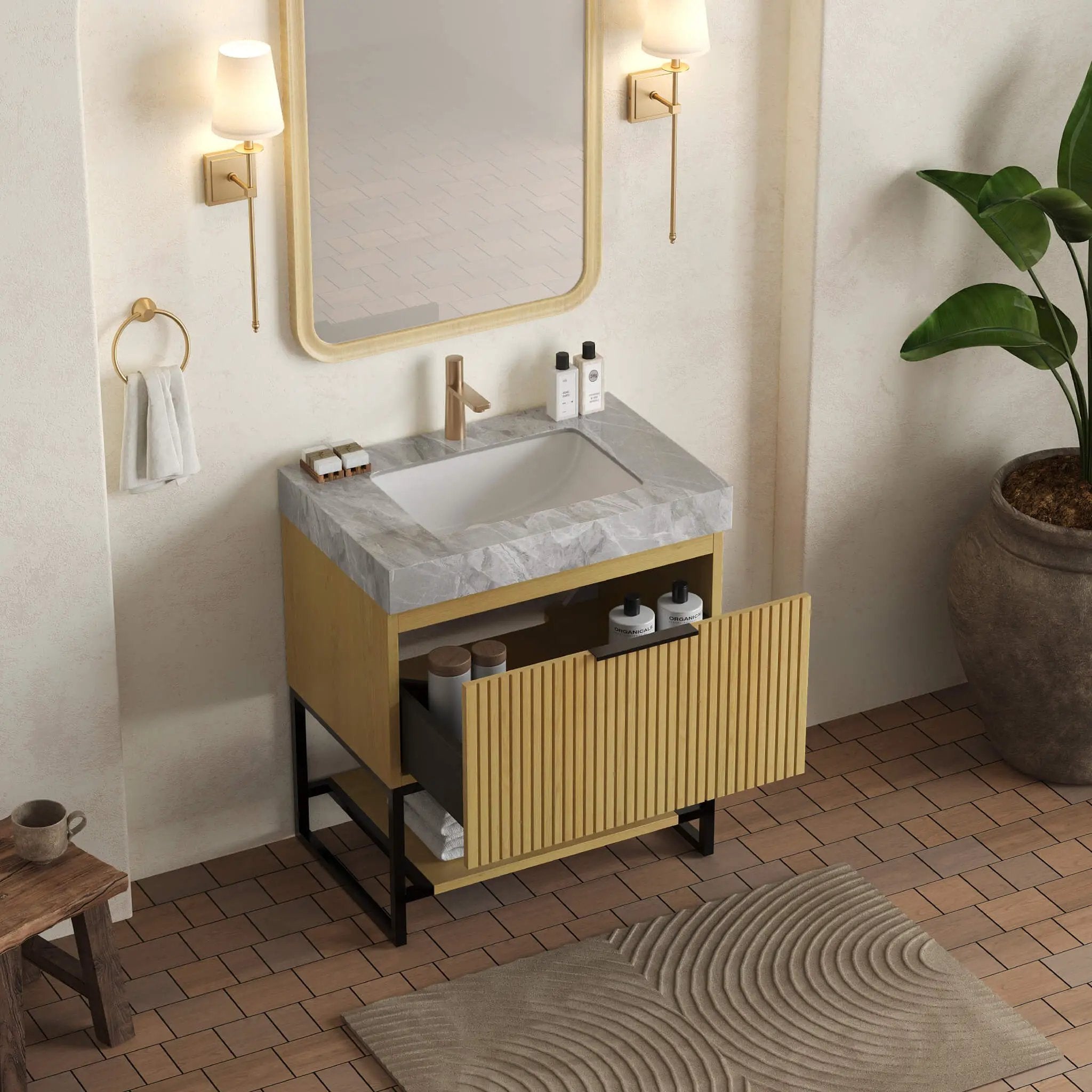 Nuvia Luxury 30-Inch Corolla Oak Freestanding Bathroom Vanity With Sink And Storage (SAK79352) by SAKSBY WHOLESALE