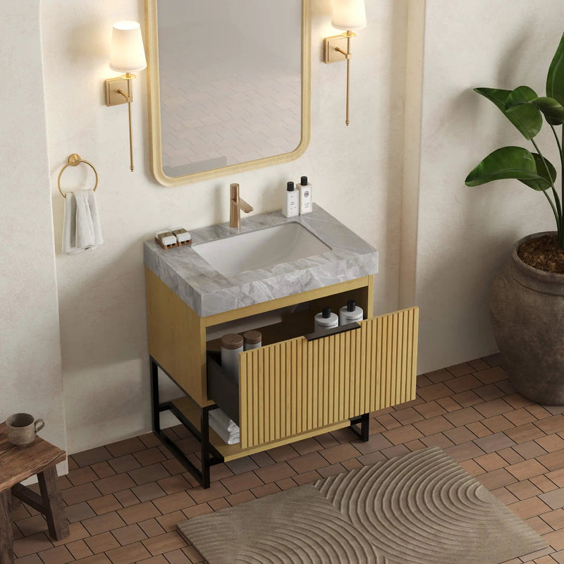 Nuvia Luxury 30-Inch Corolla Oak Freestanding Bathroom Vanity With Sink And Storage (SAK79352) by SAKSBY WHOLESALE