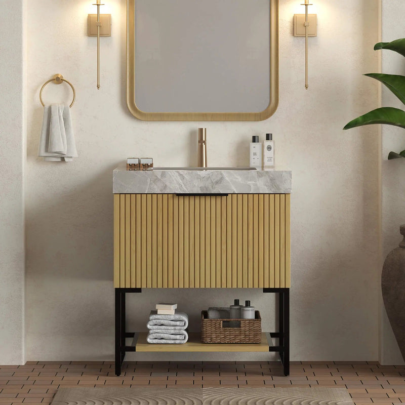 Nuvia Luxury 30-Inch Corolla Oak Freestanding Bathroom Vanity With Sink And Storage (SAK79352) by SAKSBY WHOLESALE
