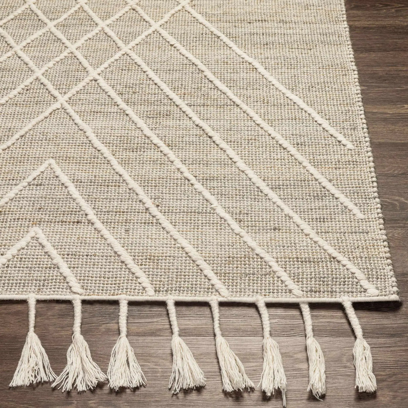 Marbletown Jute&Wool Blend Rug with Tassels - Clearance by Boutique Rugs