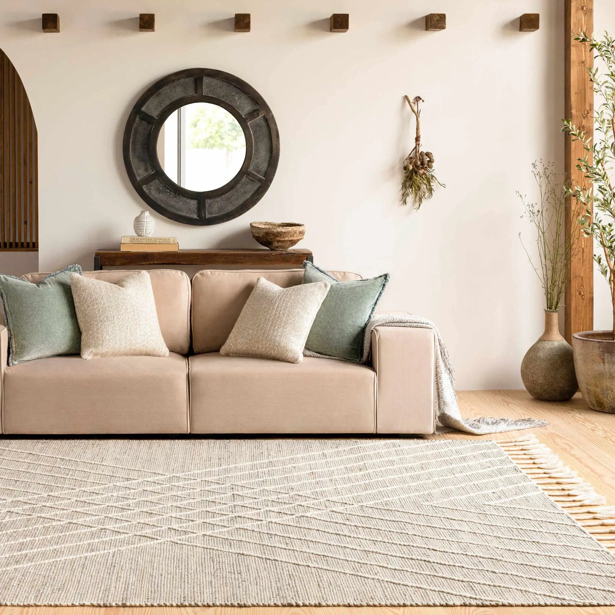 Marbletown Jute&Wool Blend Rug with Tassels - Clearance by Boutique Rugs