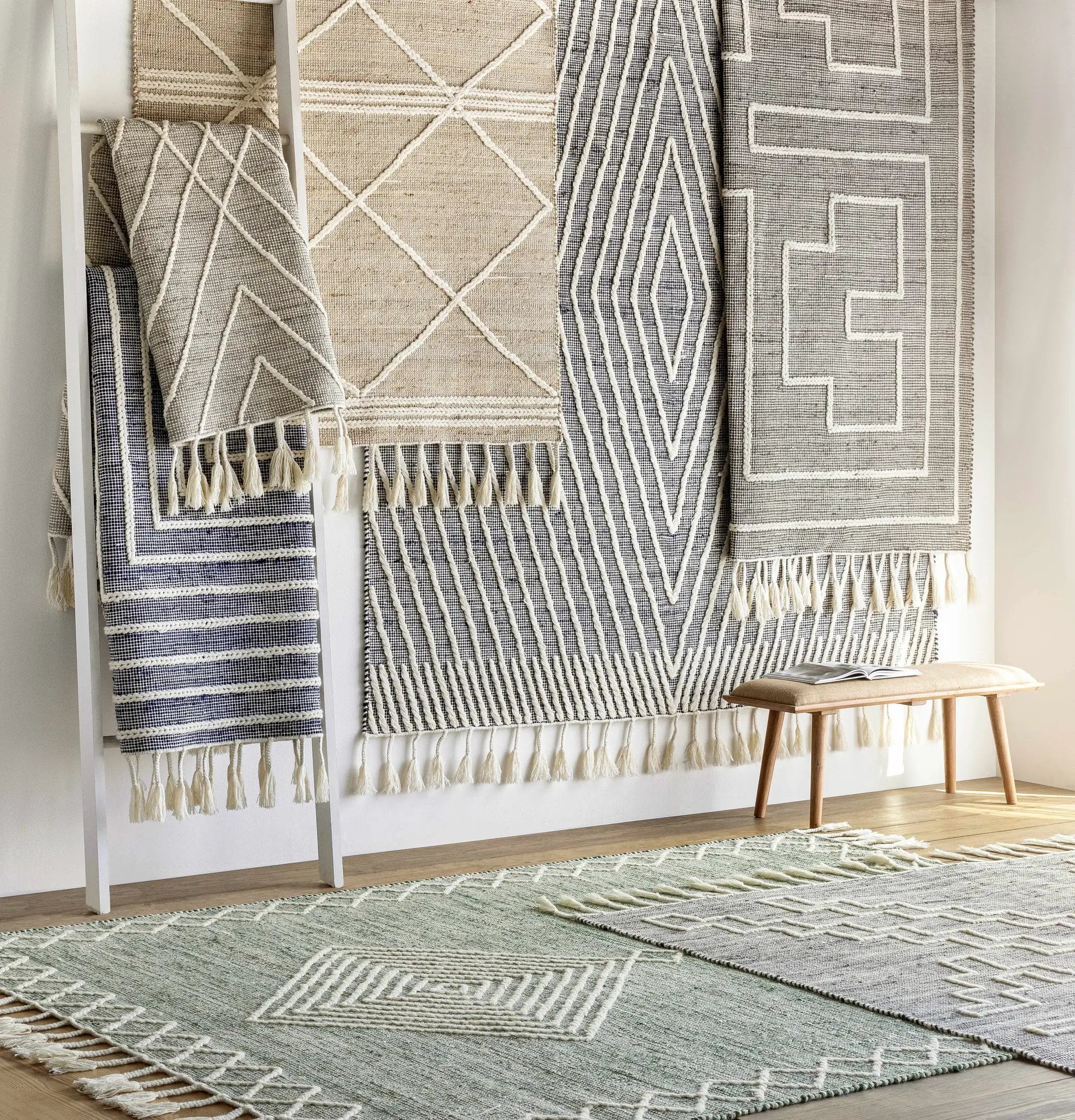 Marbletown Jute&Wool Blend Rug with Tassels - Clearance by Boutique Rugs