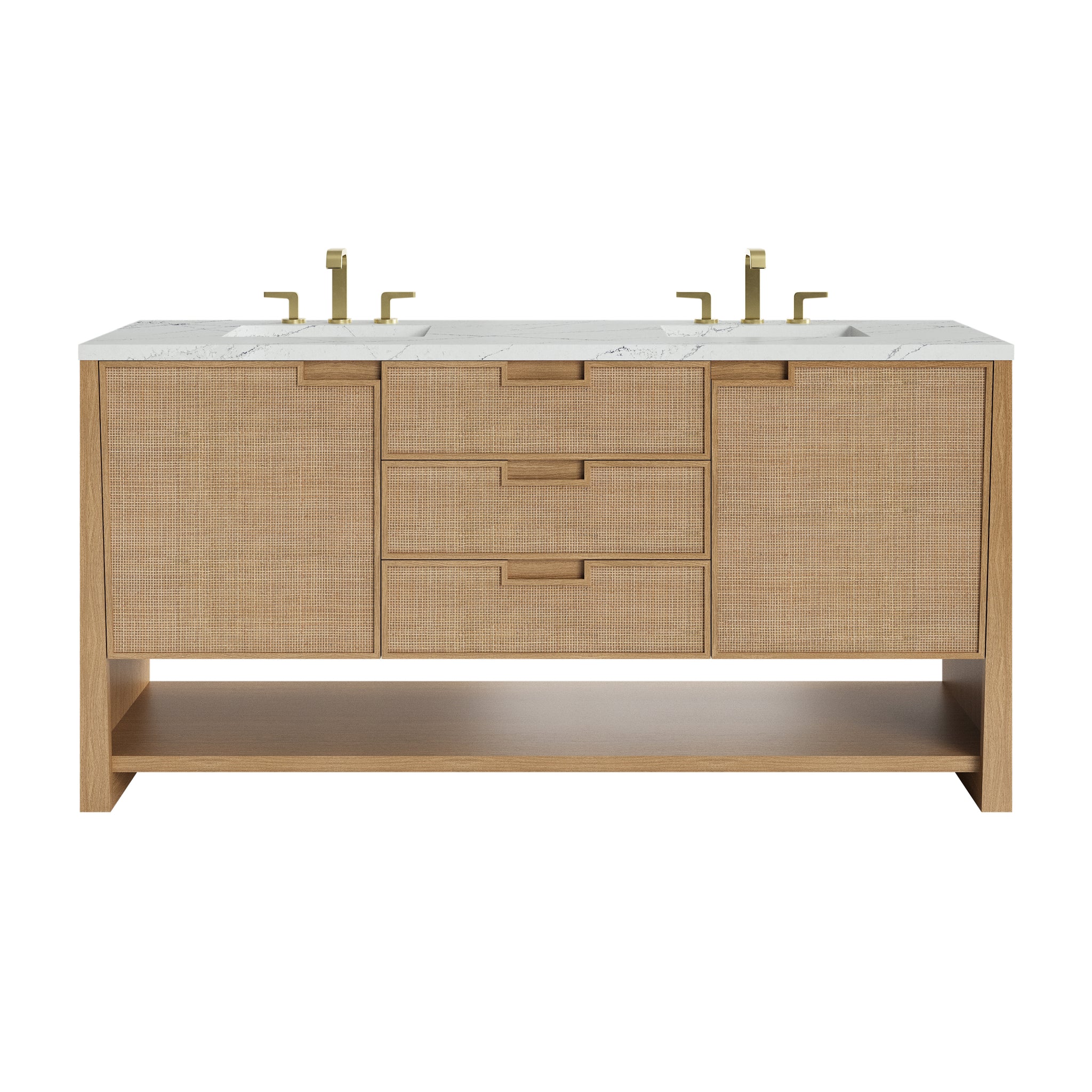 James Martin Solene 72" Double Bathroom Vanity, Seaside Oak with Ethereal Noctis (Quartz) countertop
