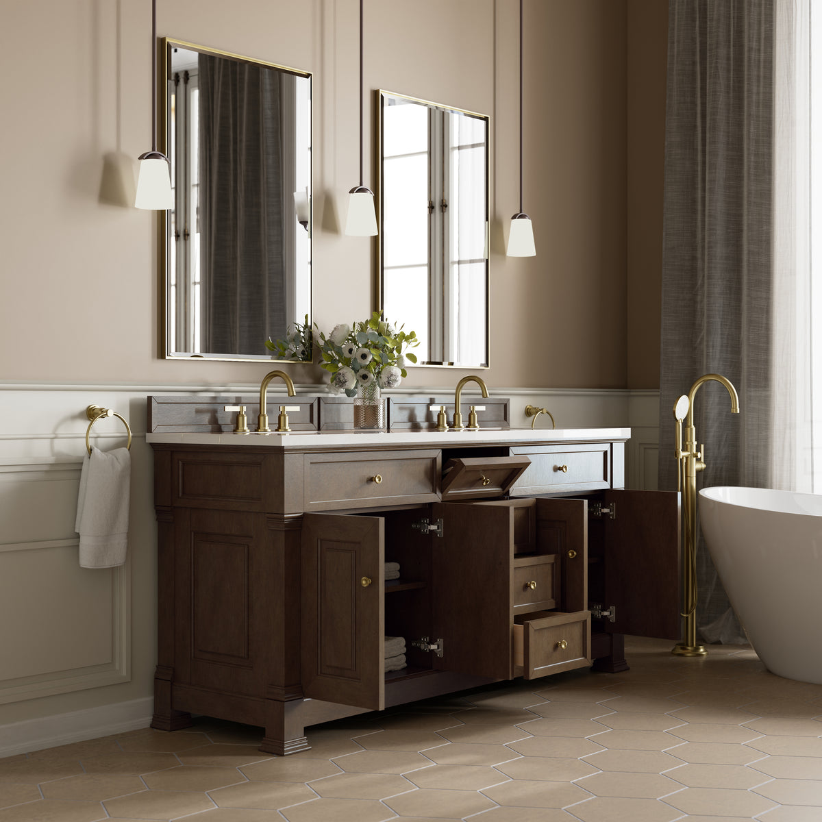James Martin Brookfield 72" Double Bathroom Vanity, Pecan, view 25