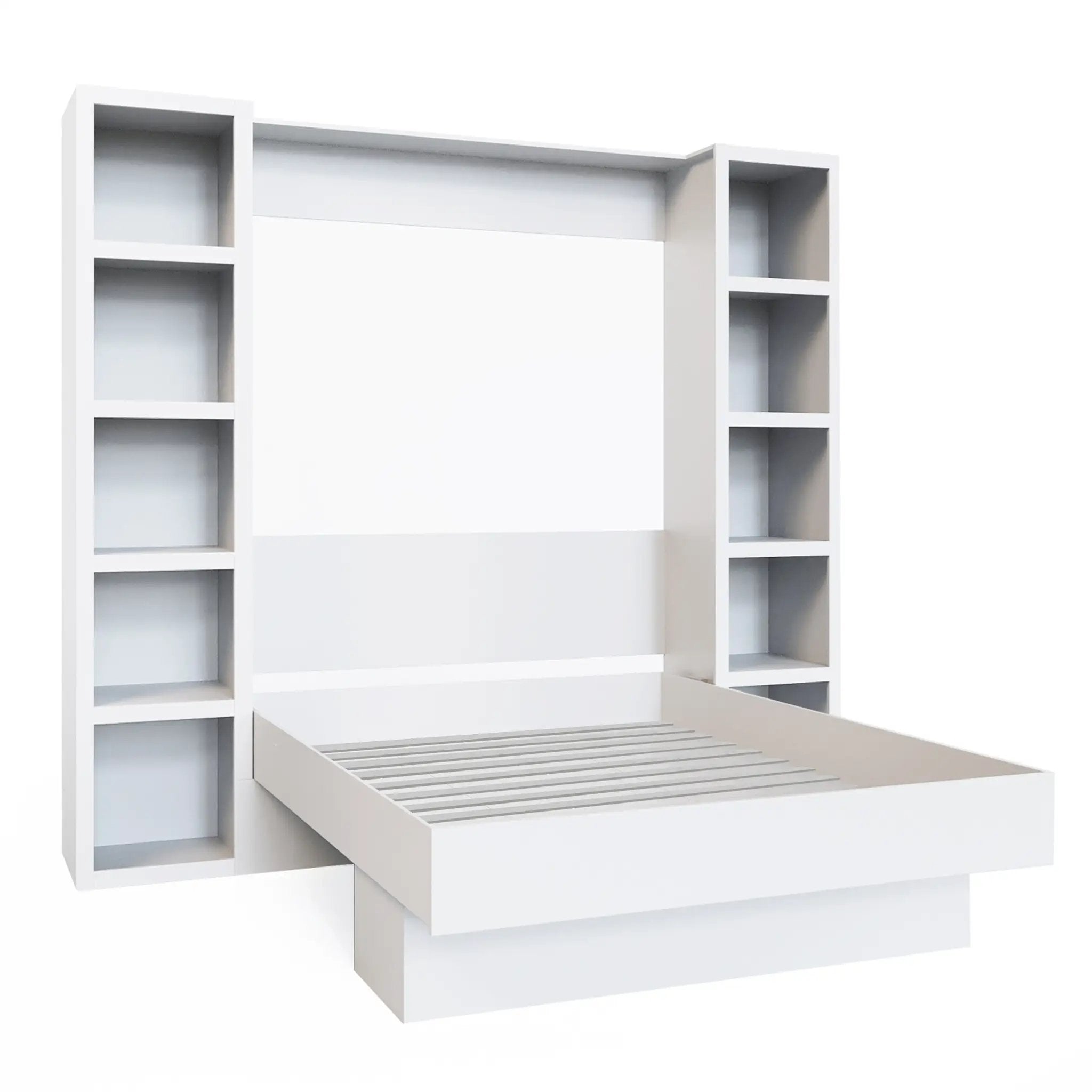 Easy-Lift Full Murphy Wall Bed in White with Two Bookshelves by Sharicks