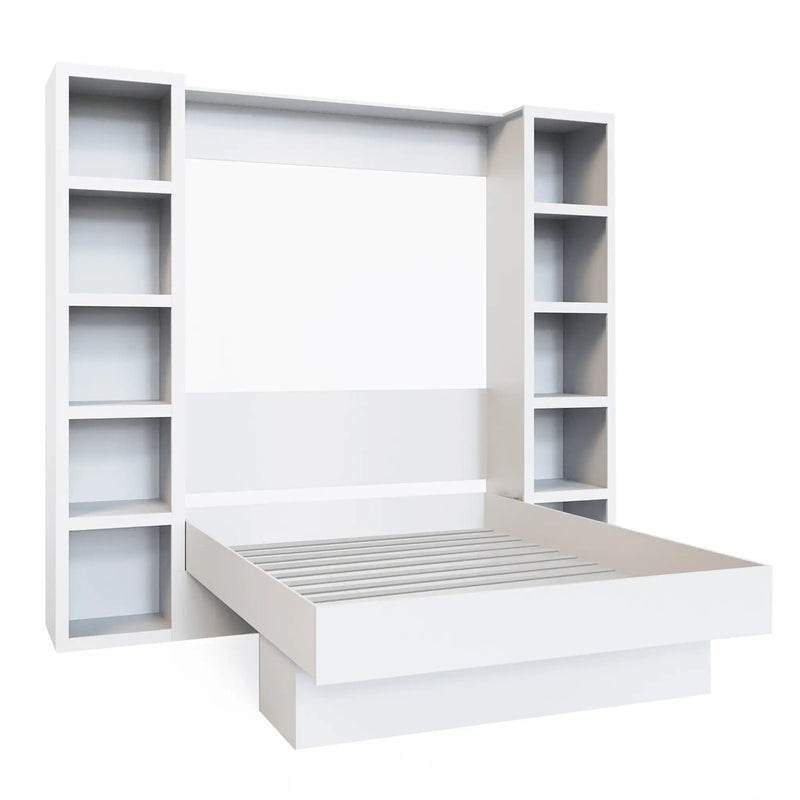 Easy-Lift Full Murphy Wall Bed in White with Two Bookshelves by Sharicks