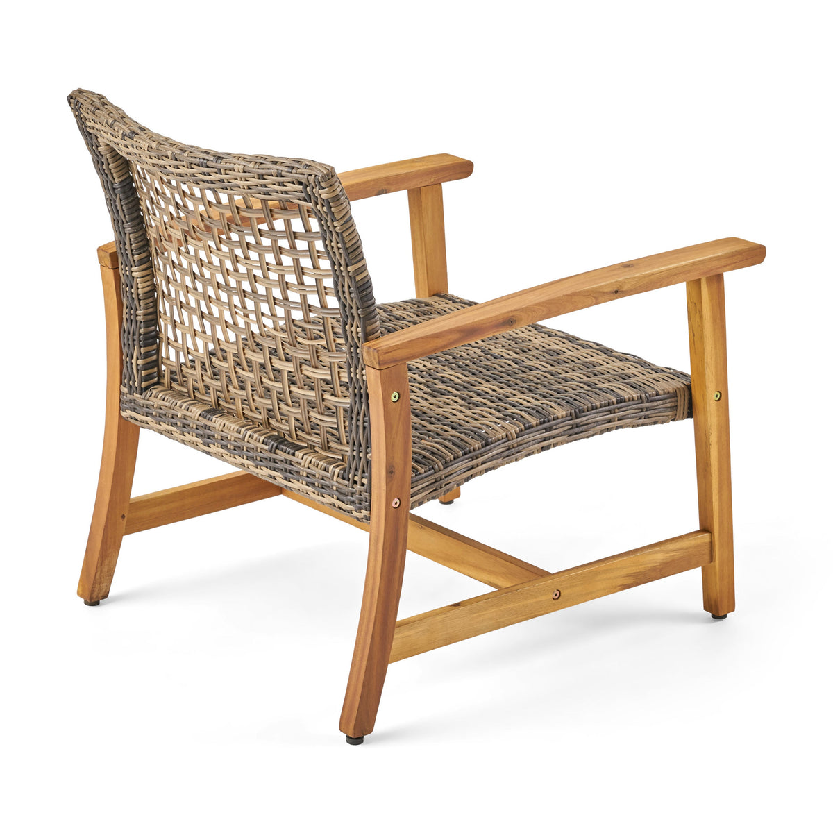 Outdoor Acacia Wood Wicker Club Chairs with Acacia Wood Frame - 2-Pcs Set, photo 9 of 10