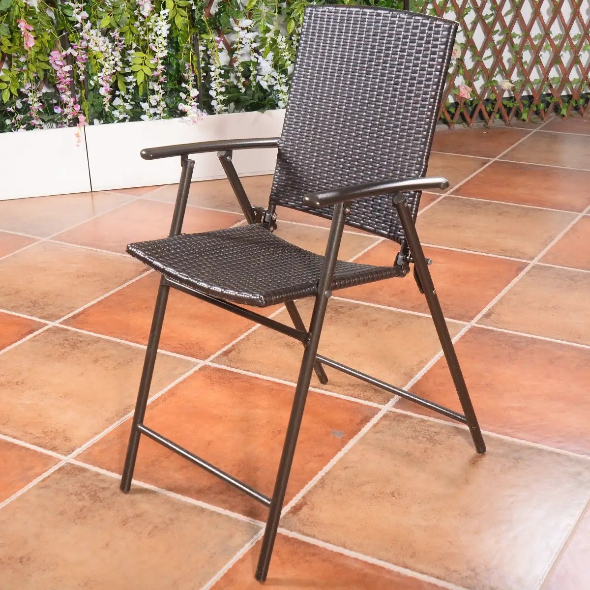 Set of 4 Folding Rattan Bar Chairs with Footrests and Armrests for Outdoors and Indoors by DirectDeals