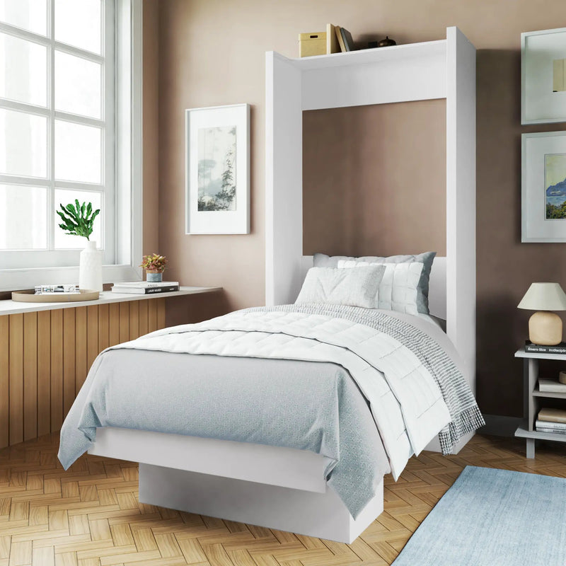 Easy-Lift Twin Murphy Wall Bed in White with Shelf by Sharicks