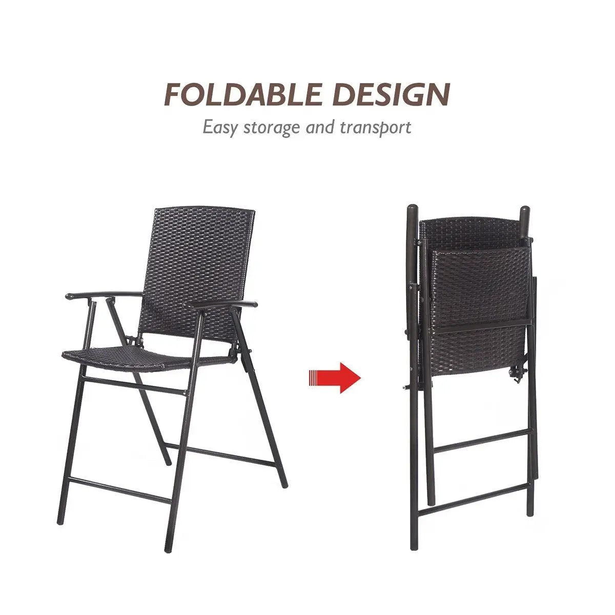 Set of 4 Folding Rattan Bar Chairs with Footrests and Armrests for Outdoors and Indoors by DirectDeals