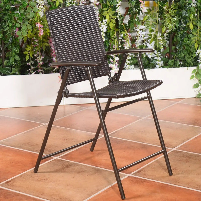 Set of 4 Folding Rattan Bar Chairs with Footrests and Armrests for Outdoors and Indoors by DirectDeals