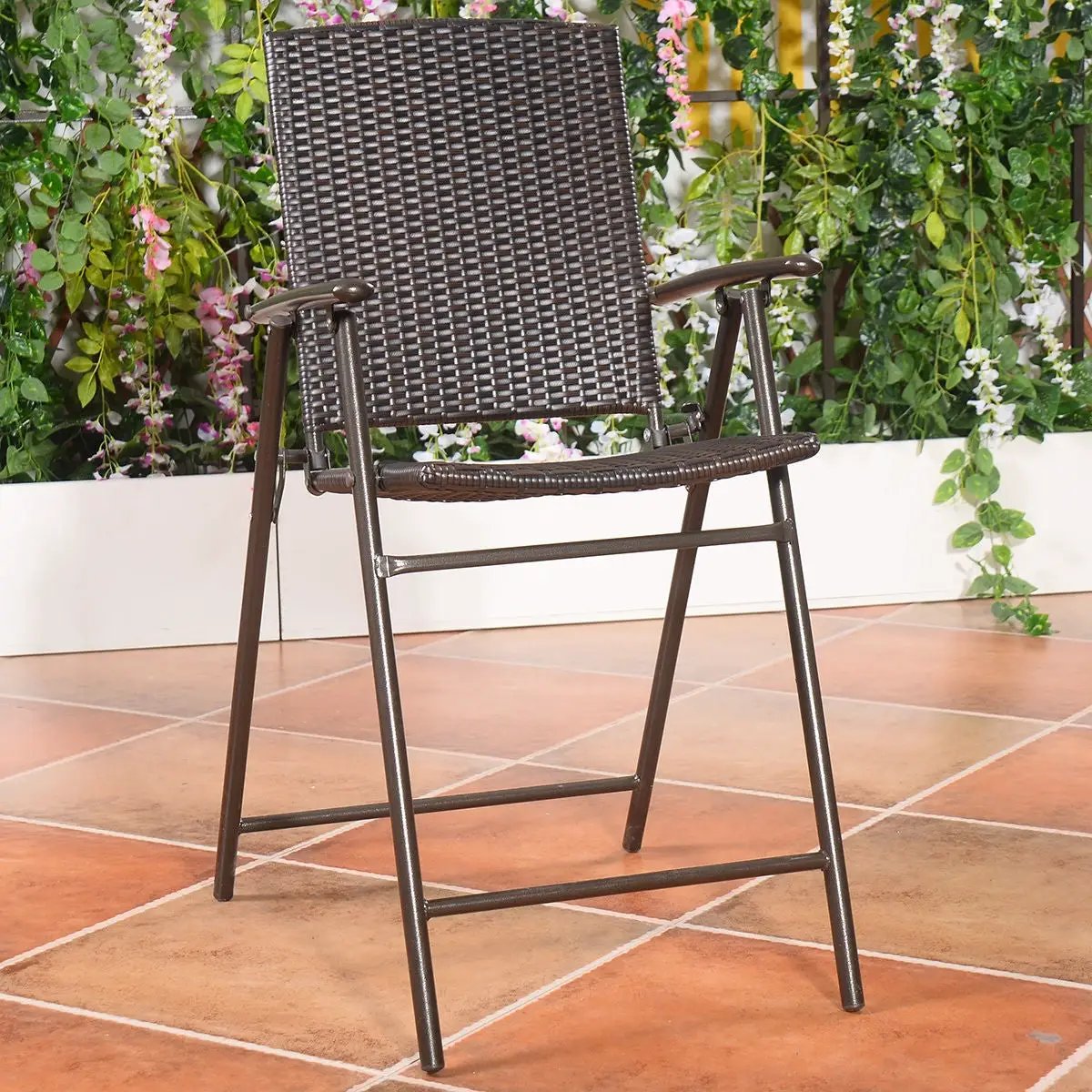 Set of 4 Folding Rattan Bar Chairs with Footrests and Armrests for Outdoors and Indoors by DirectDeals