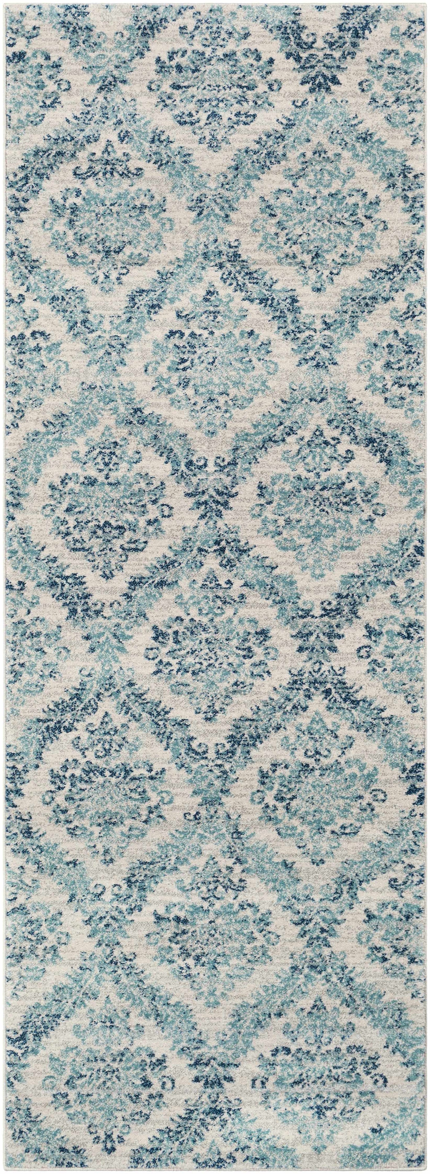 Oaklyn Teal Floral Diamonds Rug by Boutique Rugs