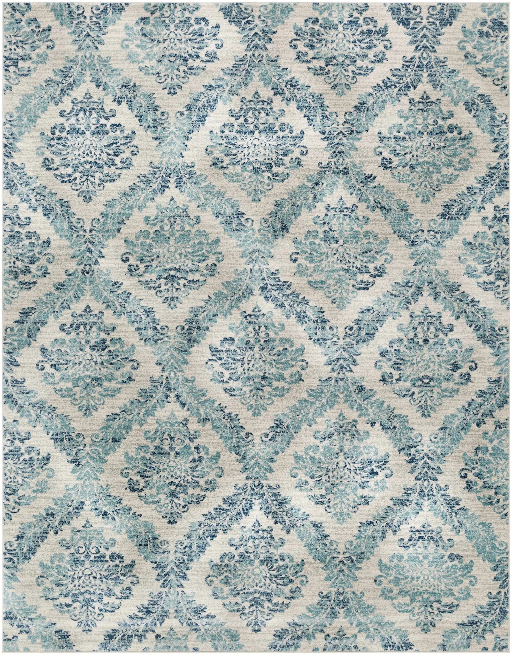 Oaklyn Teal Floral Diamonds Rug by Boutique Rugs