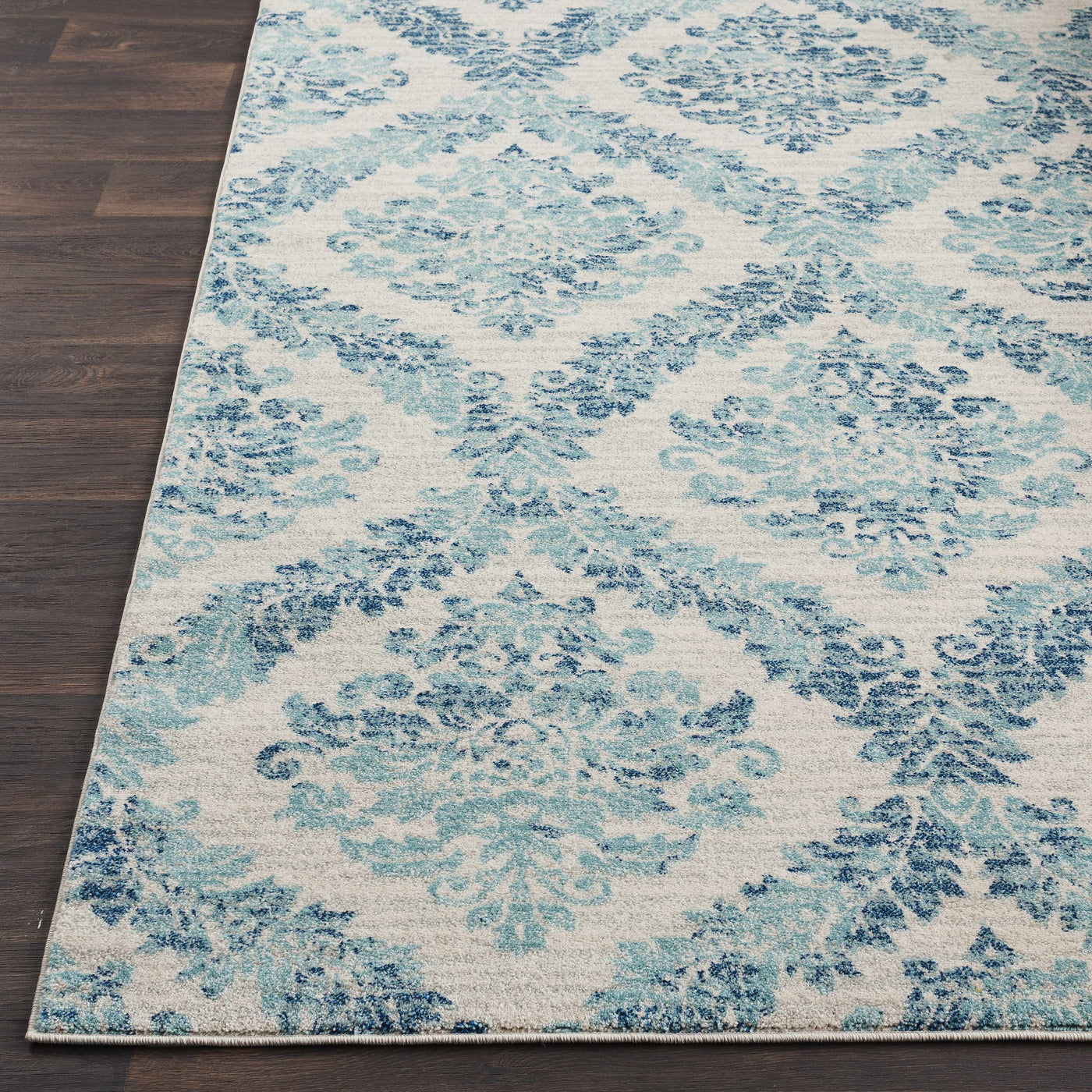 Oaklyn Teal Floral Diamonds Rug by Boutique Rugs