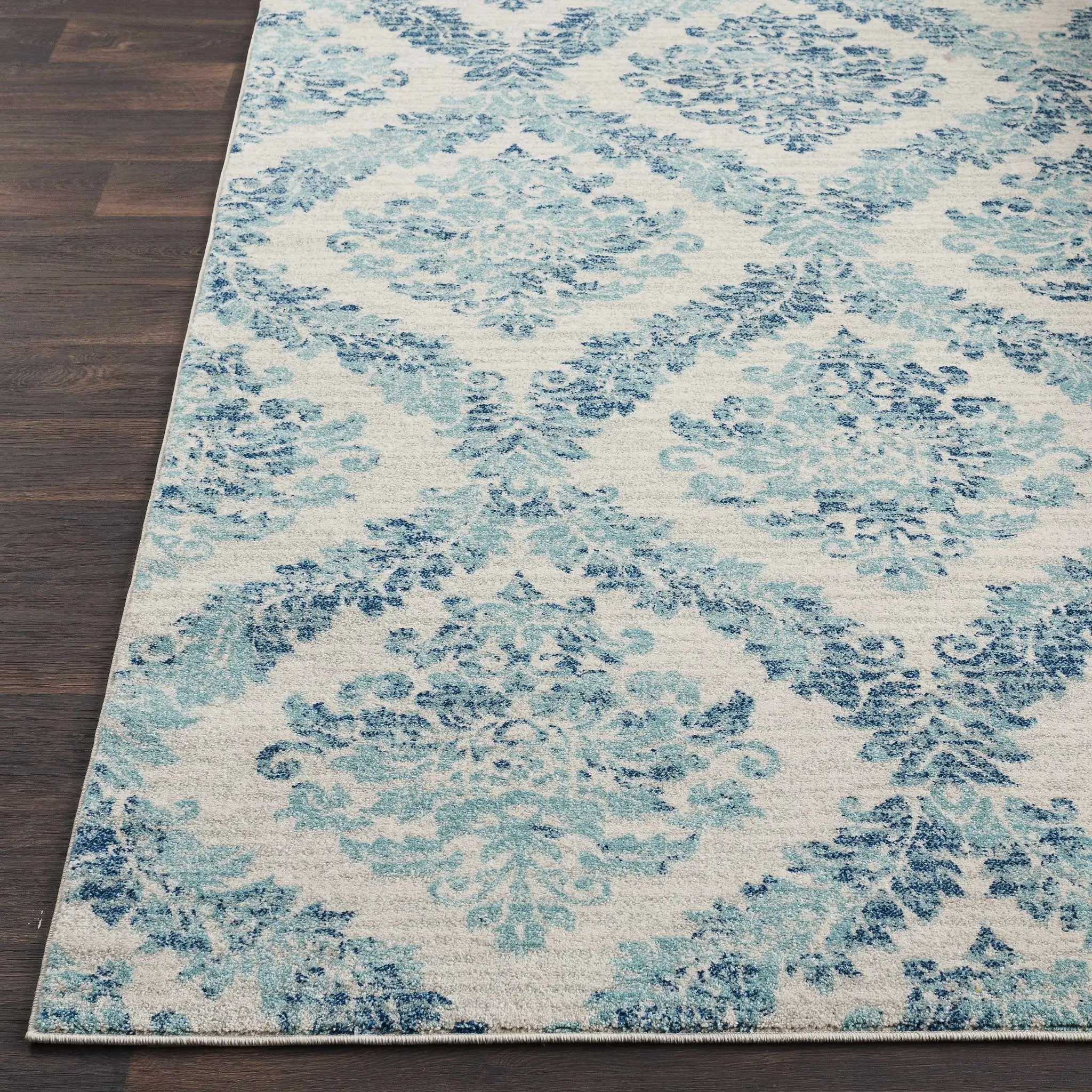 Oaklyn Teal Floral Diamonds Rug by Boutique Rugs