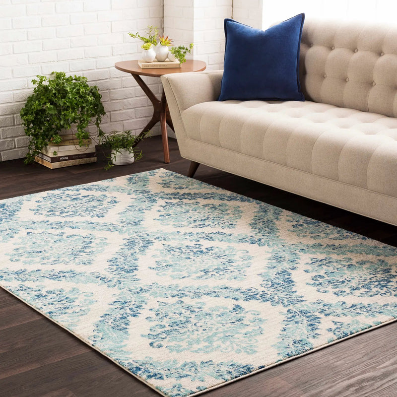Oaklyn Teal Floral Diamonds Rug by Boutique Rugs