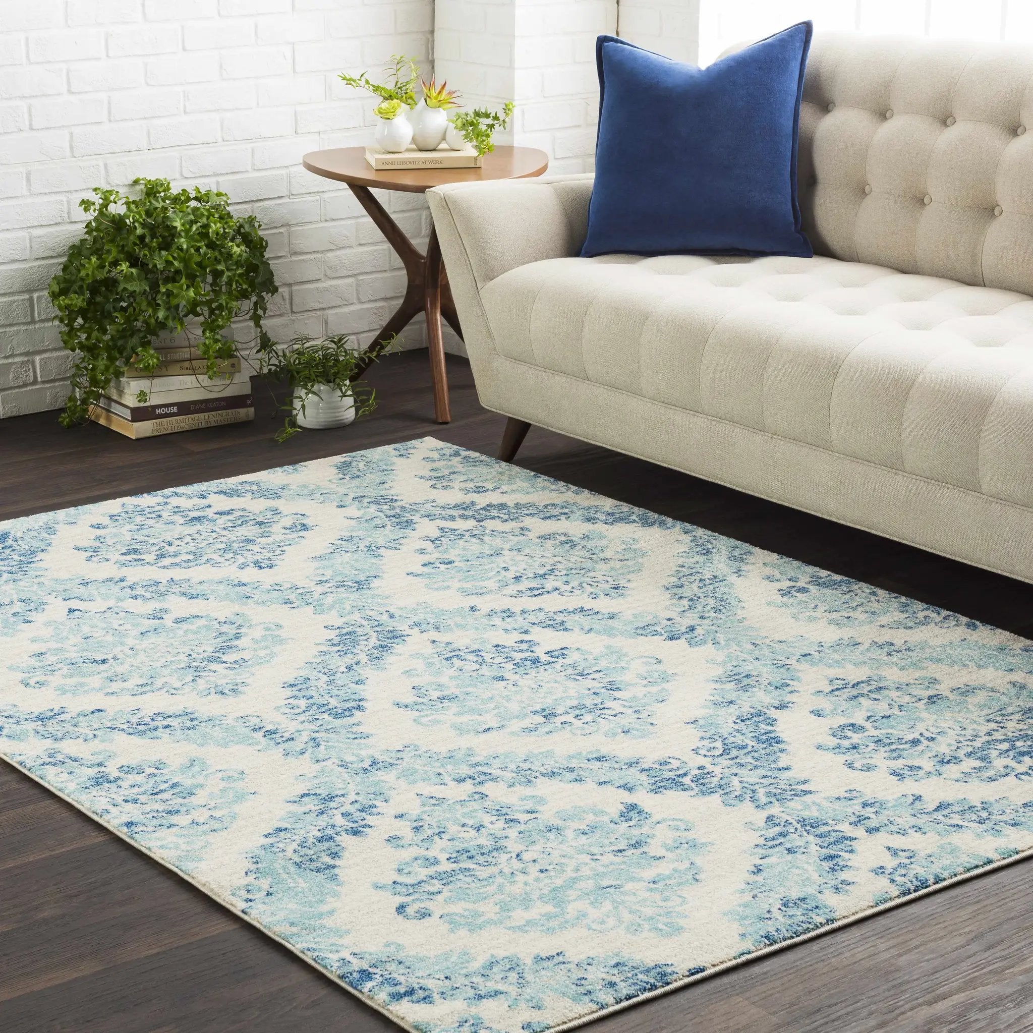 Oaklyn Teal Floral Diamonds Rug by Boutique Rugs