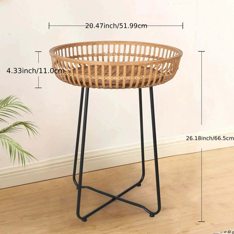 Oakrian Rattan Side Table Nesting Tables Set Of 2, Bamboo Round Table Coffee Table Metal Base End Table for Boho Living Room, Sofa, Bedroom, Terrace, Accent Table(20.47inch) by House Of Avana