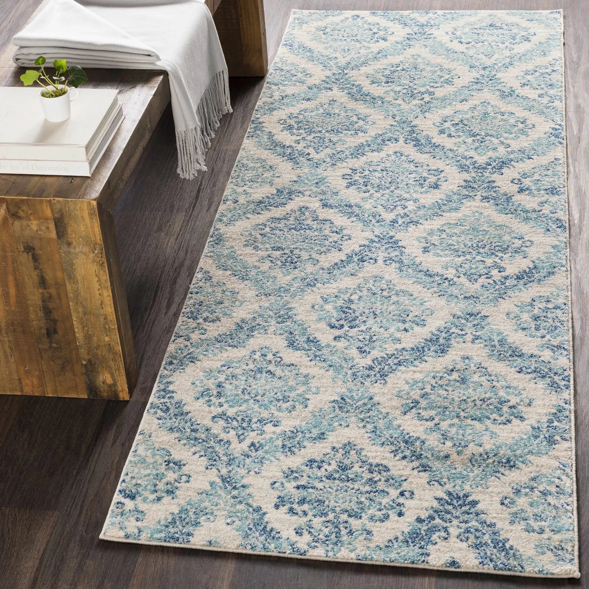 Oaklyn Teal Floral Diamonds Rug by Boutique Rugs