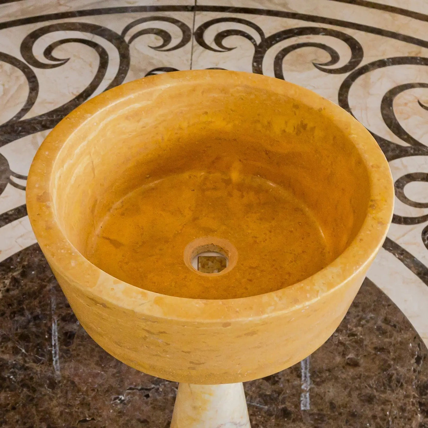 Oasis Gold Travertine Natural Stone Vessel Sink 16 Inch Round by GobekDesign