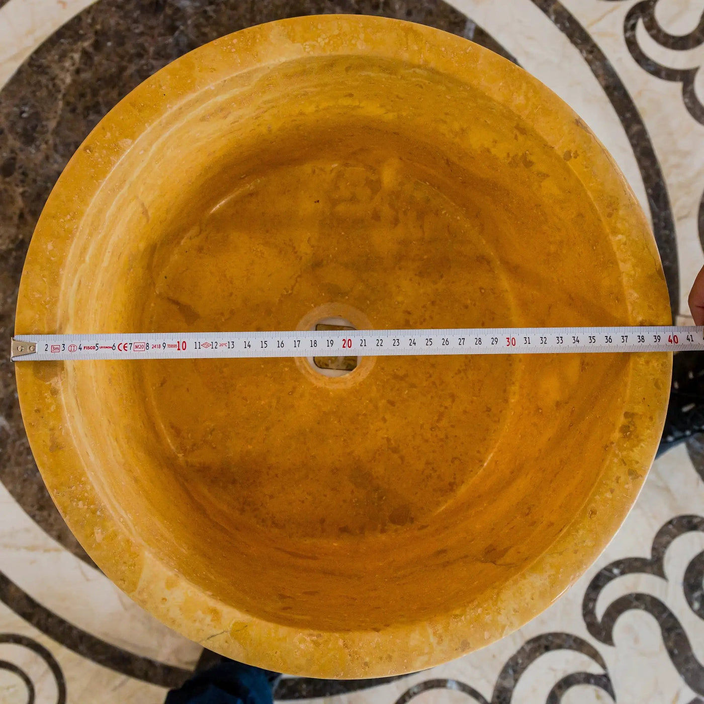 Oasis Gold Travertine Natural Stone Vessel Sink 16 Inch Round by GobekDesign