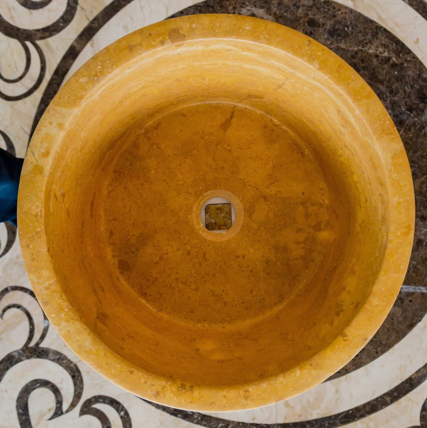 Oasis Gold Travertine Natural Stone Vessel Sink 16 Inch Round by GobekDesign