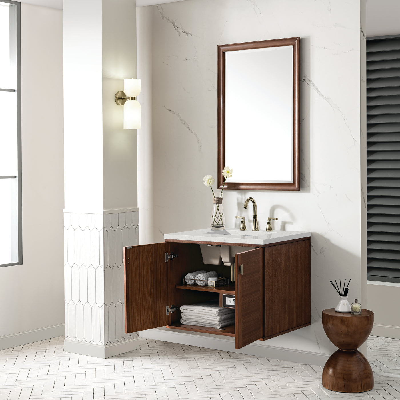 James Martin Amberly 30" Dual Mount Single Bathroom Vanity, Mid-Century Walnut by James Martin