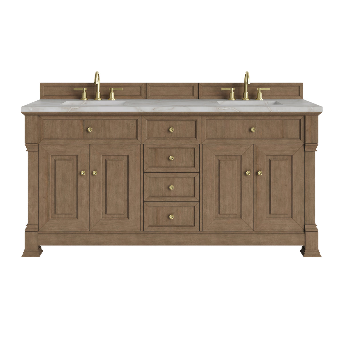 James Martin Brookfield 72" Double Bathroom Vanity, Pecan with Victorian Silver countertop