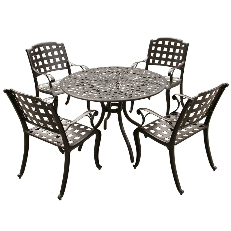 Outdoor Aluminum 5pc Round Patio Dining Set with Four Chairs by Sharicks