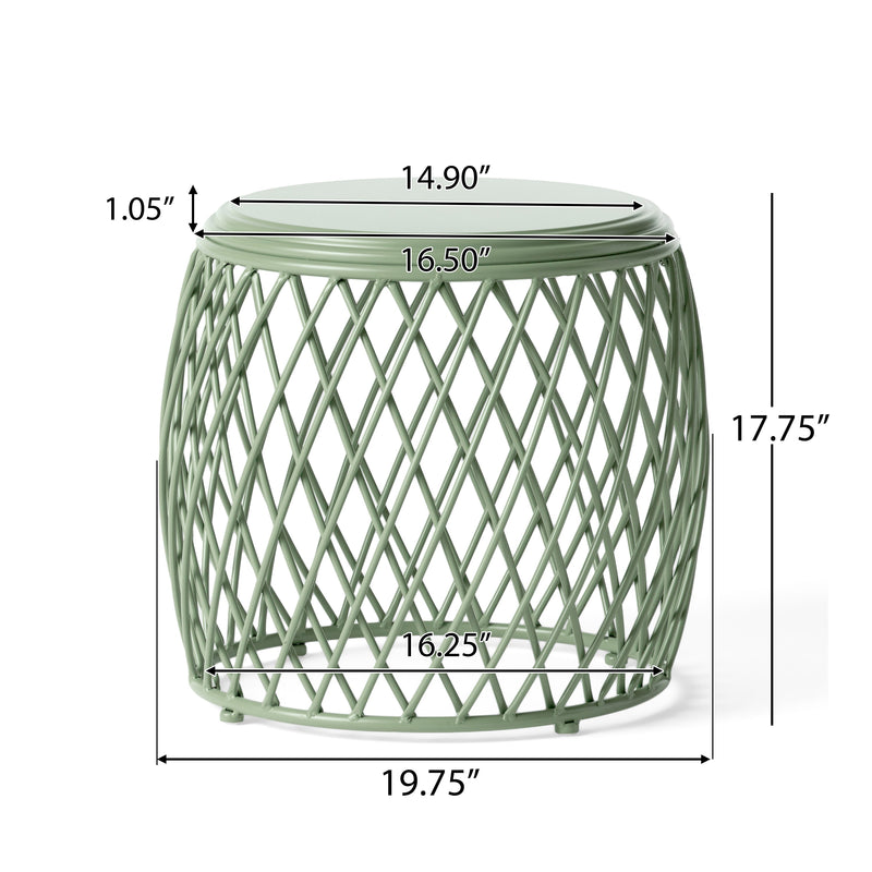 Alamera 19.75" Outdoor Side Table with Lattice Design - Green, photo 4 of 8