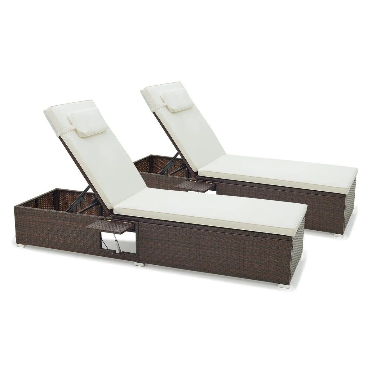 Patio Chaise Lounge Set of 2 with Backrest Seat Cushion and Headrest by DirectDeals