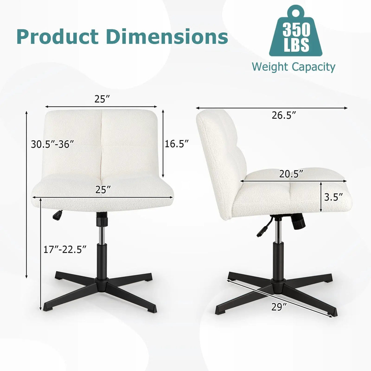 Office Armless Chair Cross Legged with Imitation Lamb Fleece and Adjustable Height by DirectDeals
