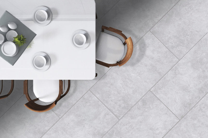 Offroad Alps Honed Stone Look Porcelain Tiles 12x24 installed in a dining room