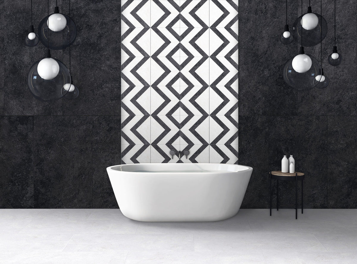 Offroad Kona Textured Stone Look Porcelain Tiles 24x48 installed in a bathroom