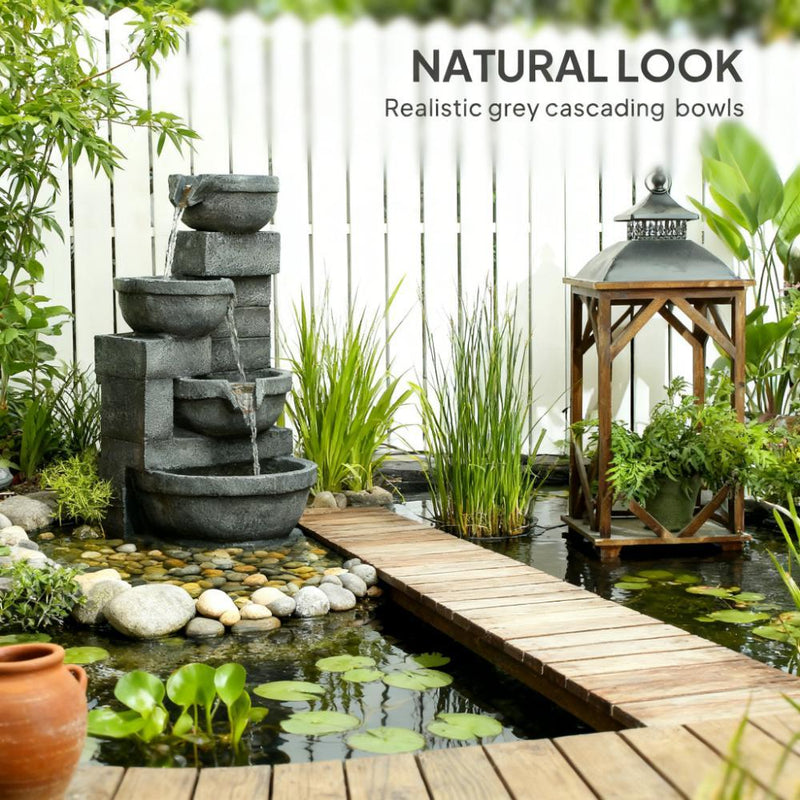 Resin Offset Bowl Cascading Outdoor Water Fountain with LED, photo 3 of 7