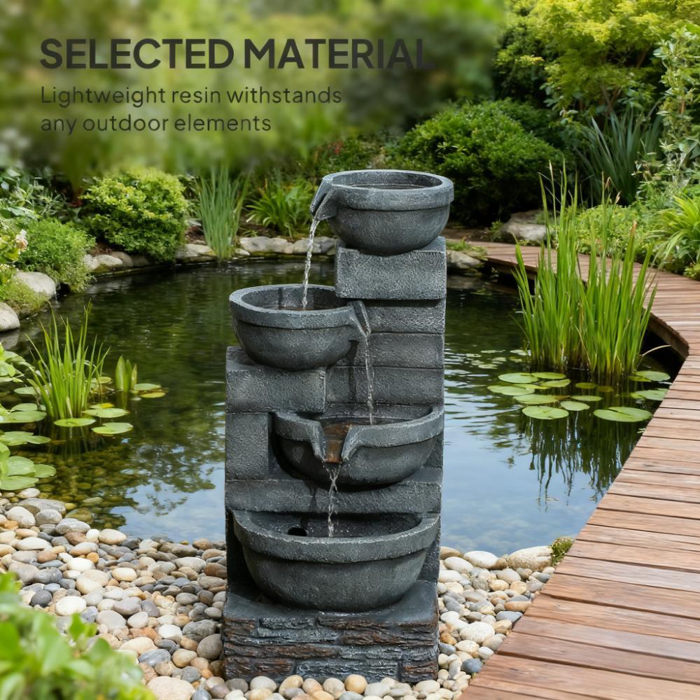 Resin Offset Bowl Cascading Outdoor Water Fountain with LED, photo 2 of 7