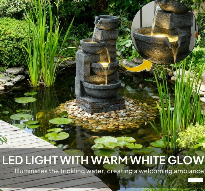 Resin Offset Bowl Cascading Outdoor Water Fountain with LED, photo 4 of 7