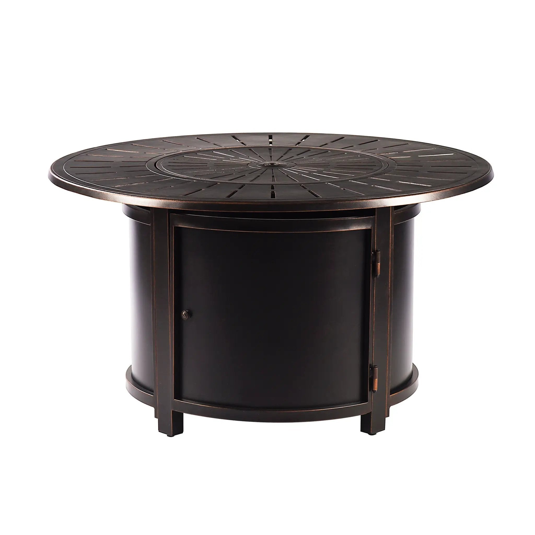 Aluminum 44-in Round Patio Fire Table Set with Swivel Rocking Chairs by Sharicks