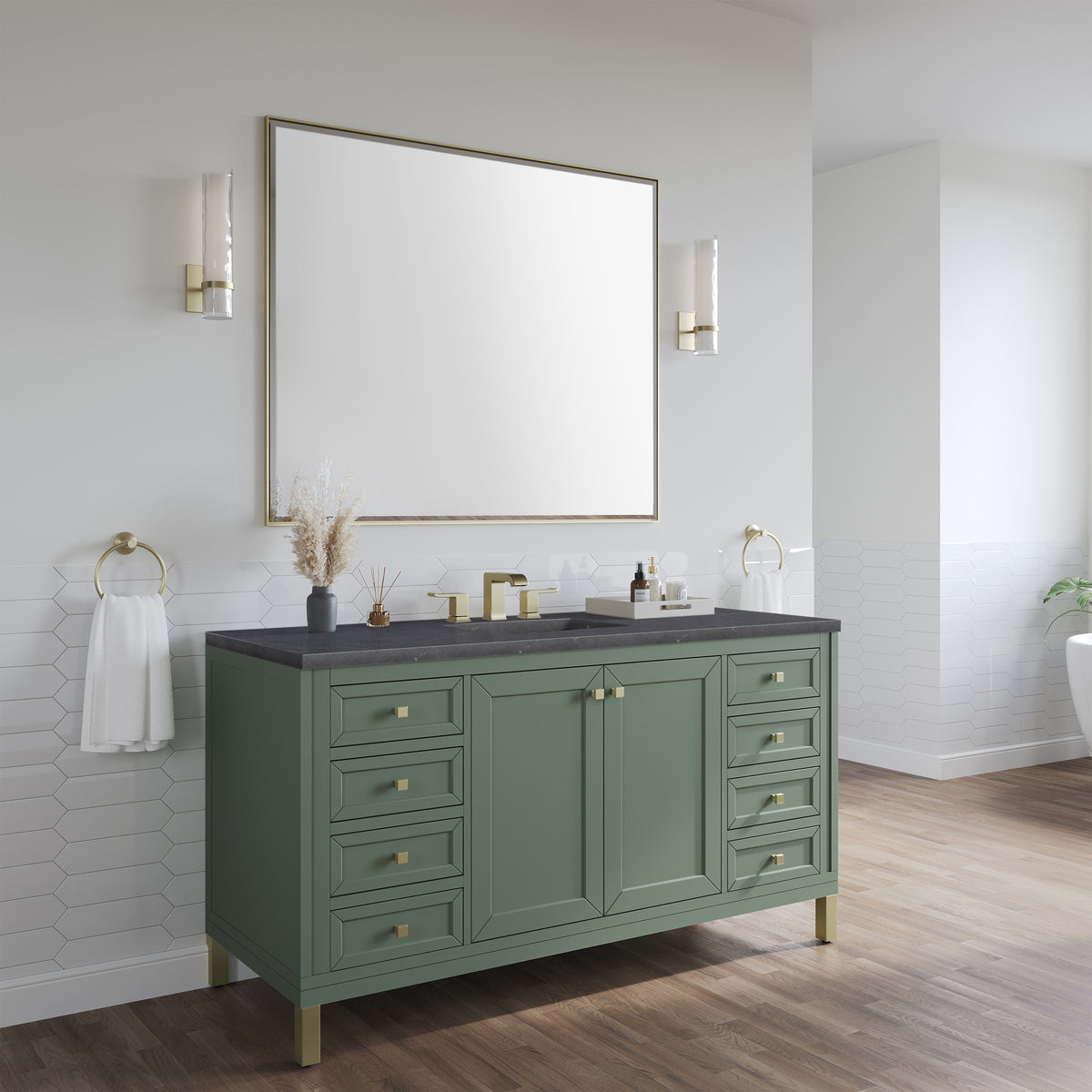 James Martin Chicago 60" Single Bathroom Vanity, Smokey Celadon, view 33
