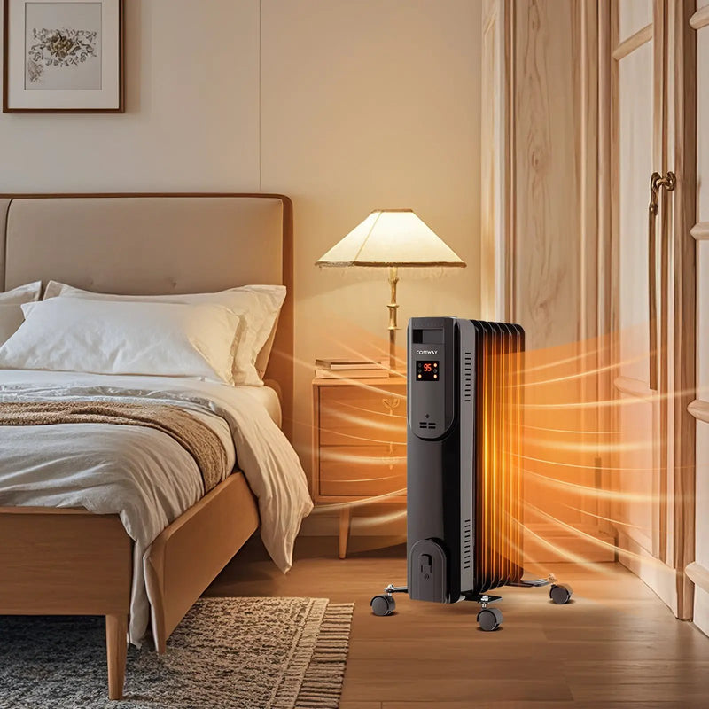 Oil Filled Radiator Heater with Adjustable Thermostat-Black by DirectDeals