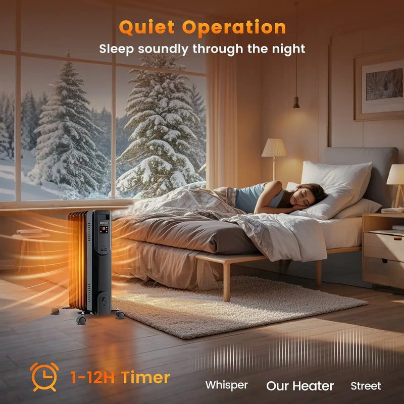 Oil Filled Radiator Heater with Adjustable Thermostat-Black by DirectDeals