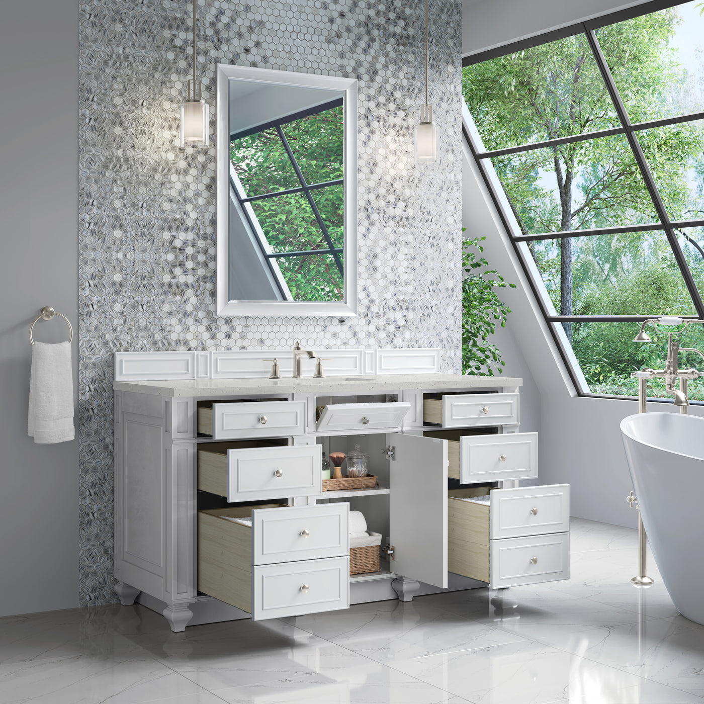 James Martin Bristol 60" Single Bathroom Vanity, Bright White by James Martin