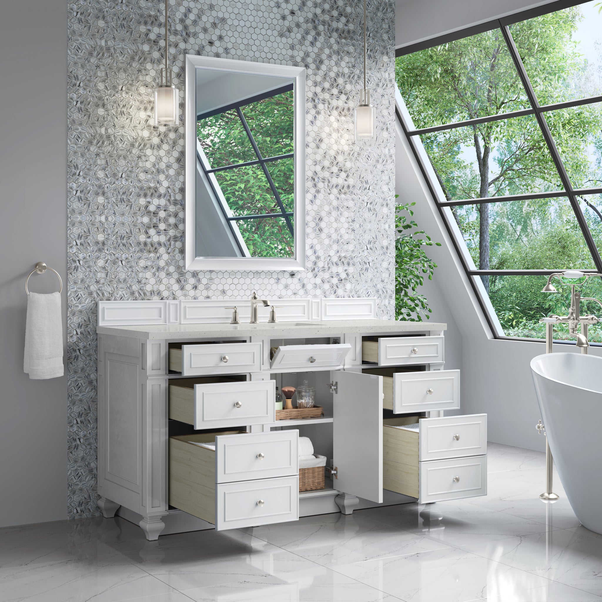 James Martin Bristol 60" Single Bathroom Vanity, Bright White by James Martin