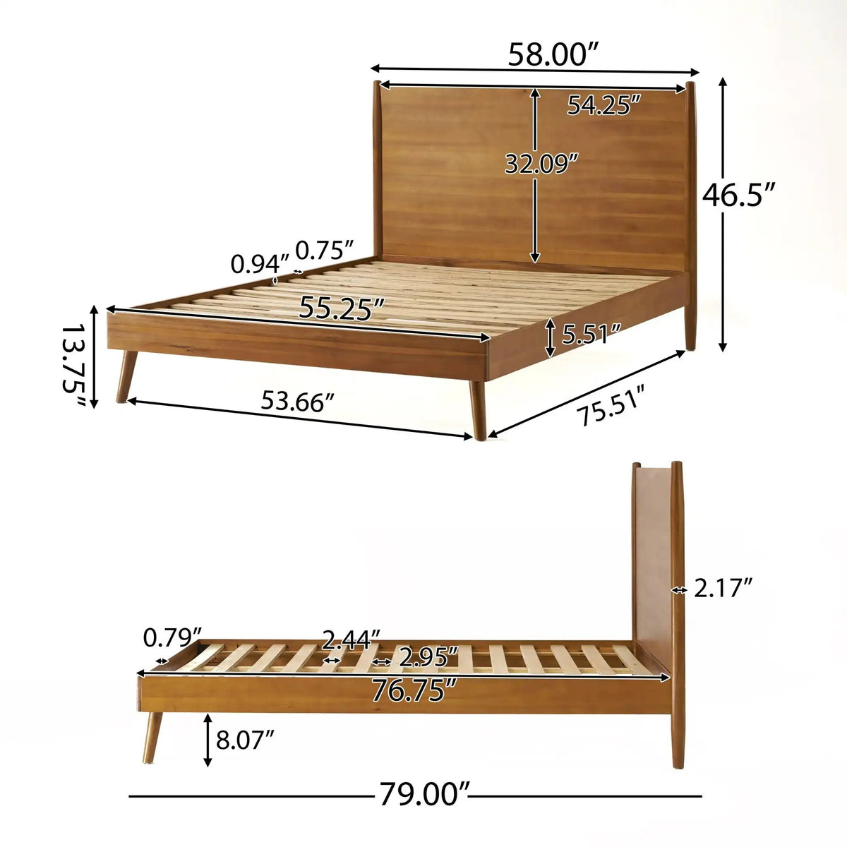 Okioki Mid-Century Wood Platform Bed with Sturdy Support - Light Brown, photo 2 of 4