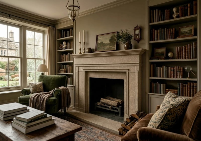 Olive Green Honed Limestone Slab Random room scene