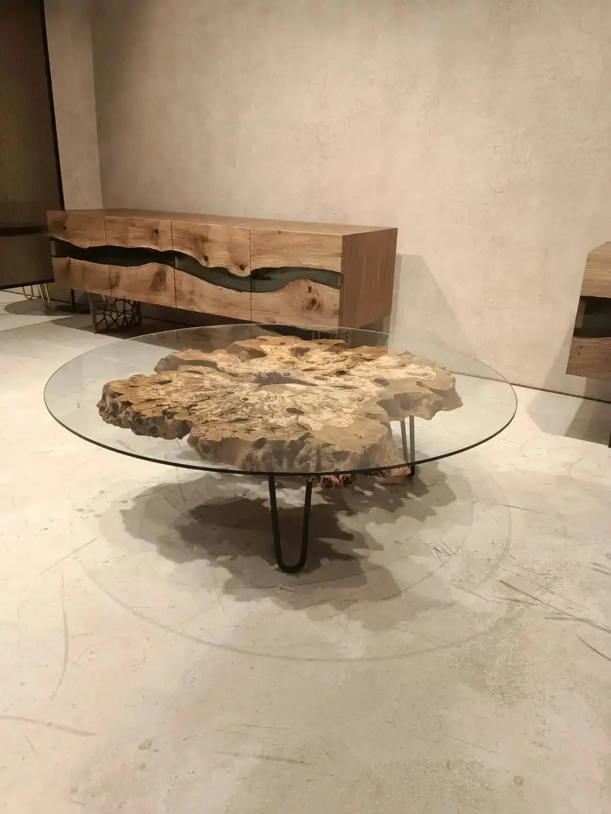 Olive Wood Rustic Coffee Table Featured Glass On Top by Gizz