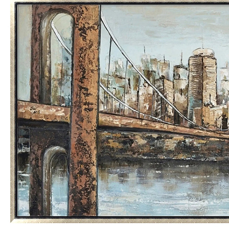 Hand Painted Acrylic Wall Art New York Cityscape on a 55 x 28 Rectangular Canvas with a Champagne Wooden Frame by Sharicks