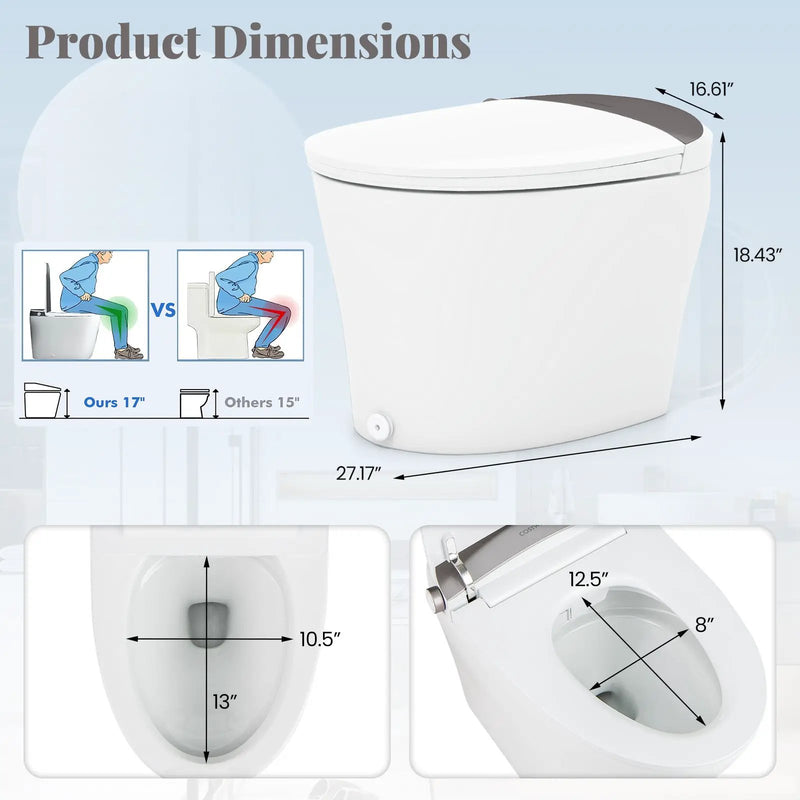 One-Piece Smart 1.16 GPF Elongated Bidet Toilet Seat with Night Light-White by DirectDeals