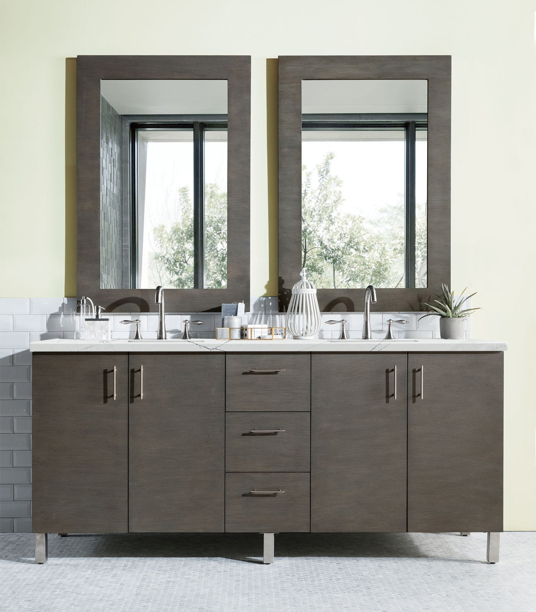 James Martin Metropolitan 72" Dual Mount Double Bathroom Vanity, Silver Oak by James Martin